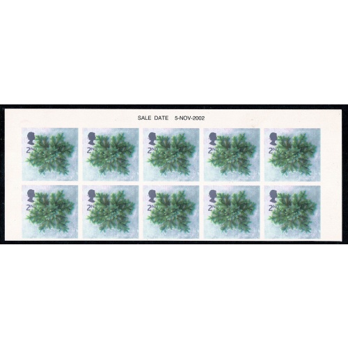 2002 Christmas 2nd. IMPERFORATE DATE BLOCK OF 10. SG 2321b