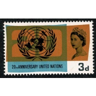 1965 United Nations 3d (phos). PHOSPHOR BAND PRINTED ON GUMMED SIDE. SG 681p var.