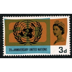 1965 United Nations 3d (phos). PHOSPHOR BAND PRINTED ON GUMMED SIDE. SG 681p var.