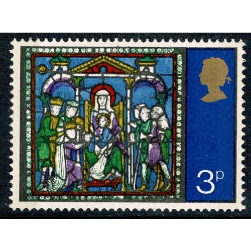 1971 Christmas 3p. MISSING EMBOSSING  plus VIOLET SHIFT DOWNWARDS. UM single. SG 895h var