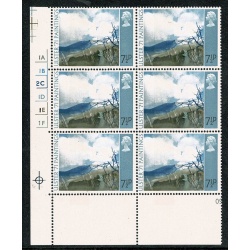 1971 "Ulster" Paintings 7½p. BROAD BAND 8mm from left edge. Cylinder block of six. SG 882c.