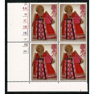 1972 Christmas 2½p MISSING PHOSPHOR. Cylinder block of four. SG 913y