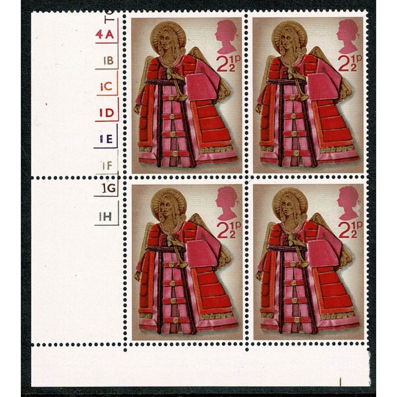 1972 Christmas 2½p MISSING PHOSPHOR. Cylinder block of four. SG 913y